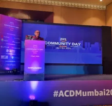 Nilesh Vaghela speaking at AWS Community Day Mumbai