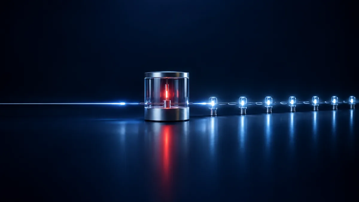 Pulses of light running along a line and switching on small lights in turn