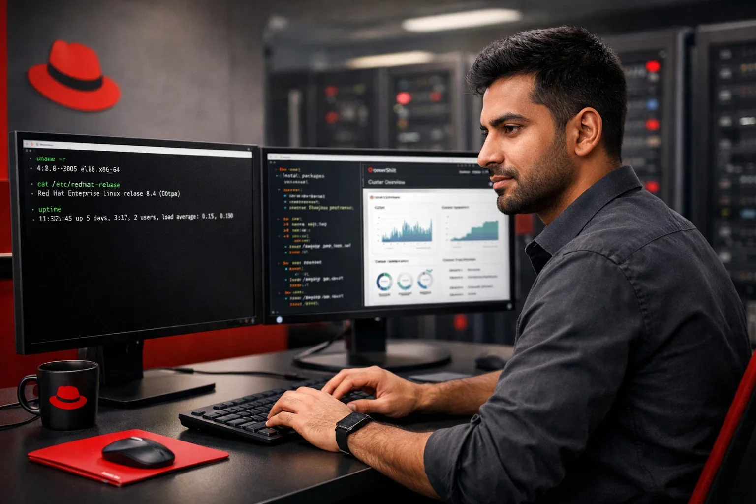 Red Hat certified engineer working with RHEL terminal and Ansible automation in 2026