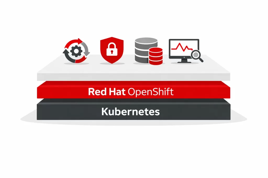 Diagram showing Red Hat OpenShift platform built on top of Kubernetes architecture