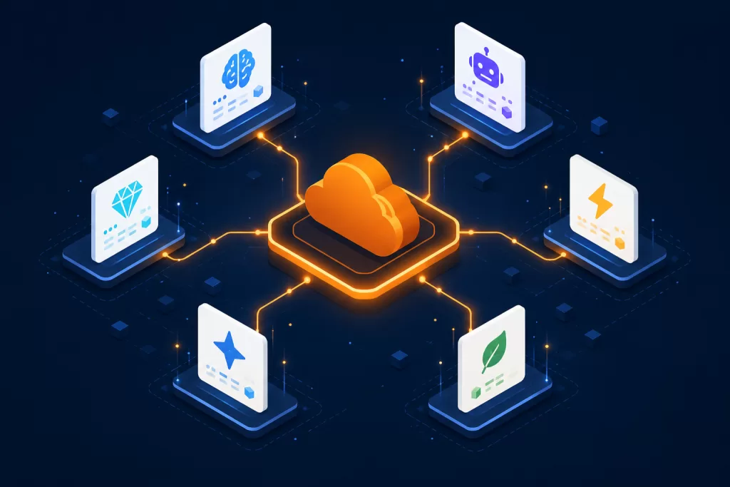 AWS Bedrock model catalogue showing AI providers including Anthropic, Meta, Mistral, and Amazon Nova on a single platform