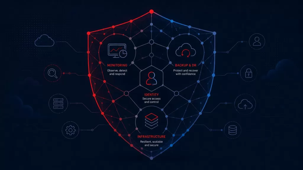 Cloud security layers including identity management, encryption, and segmentation